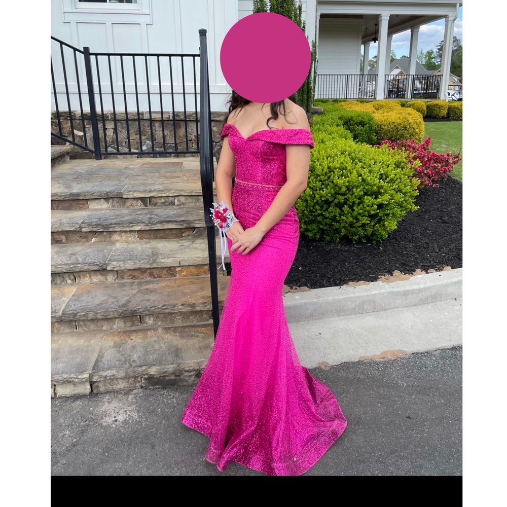 Collette Mon Cheri Hot Pink / Fuchsia Prom Pageant off the shoulder dress. Sz 2